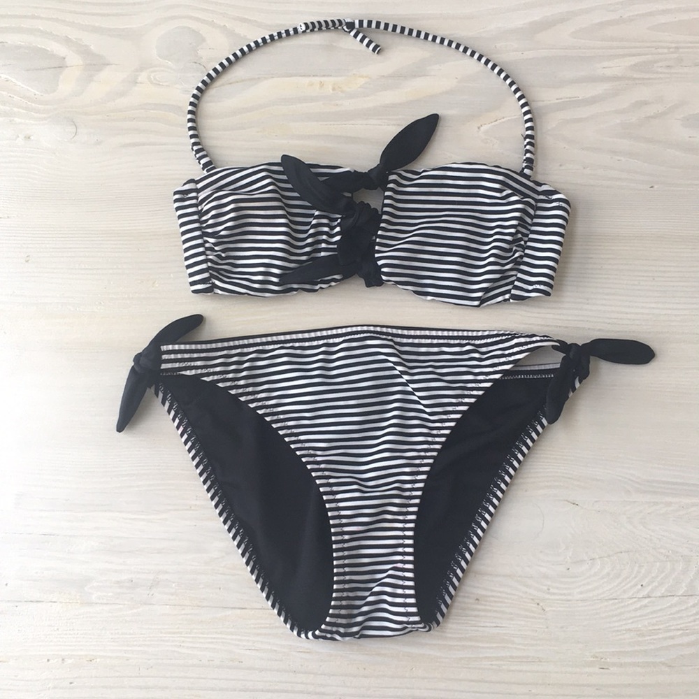 Victoria Secret Black And White  Striped Bikini